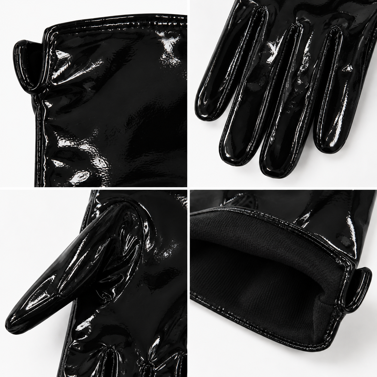 Gants Longs Effet Verni Noir - ModeAccess