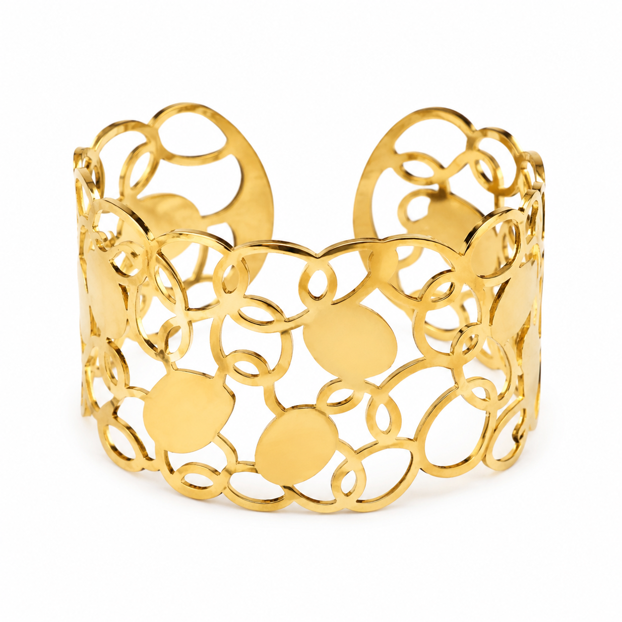 Bracelet Manchette Ajourée Cercles Pastilles Doré - ModeAccess
