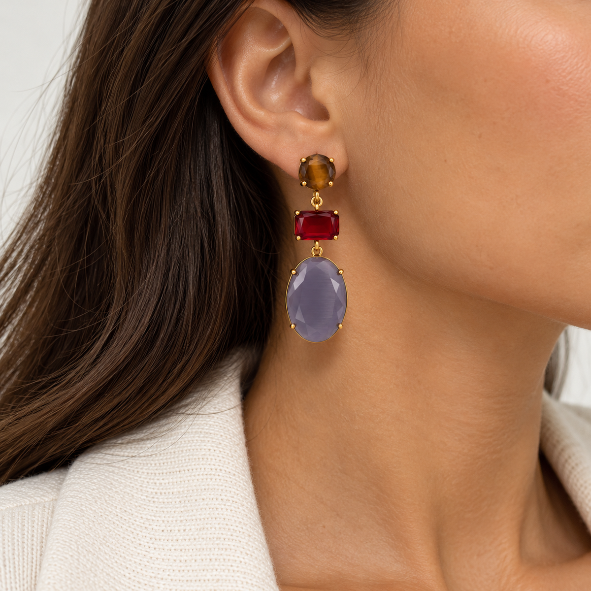 Boucles d’Oreilles Pendantes Trio Facetté Ovale - ModeAccess