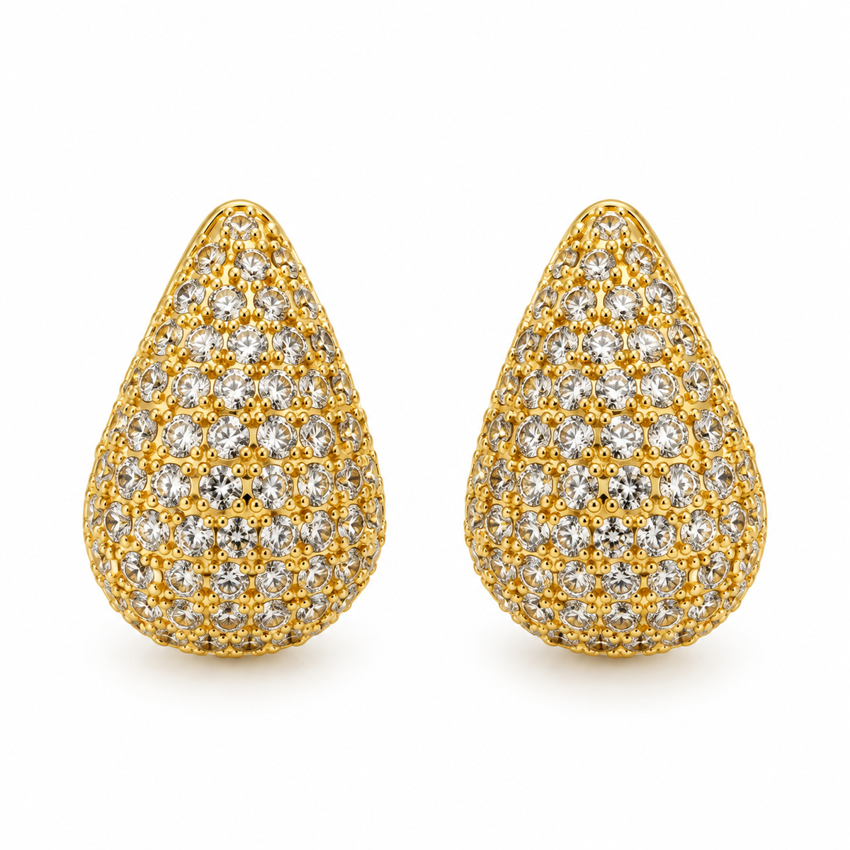 Boucles d'Oreilles Goutte Pavée Cristaux Dorées - ModeAccess