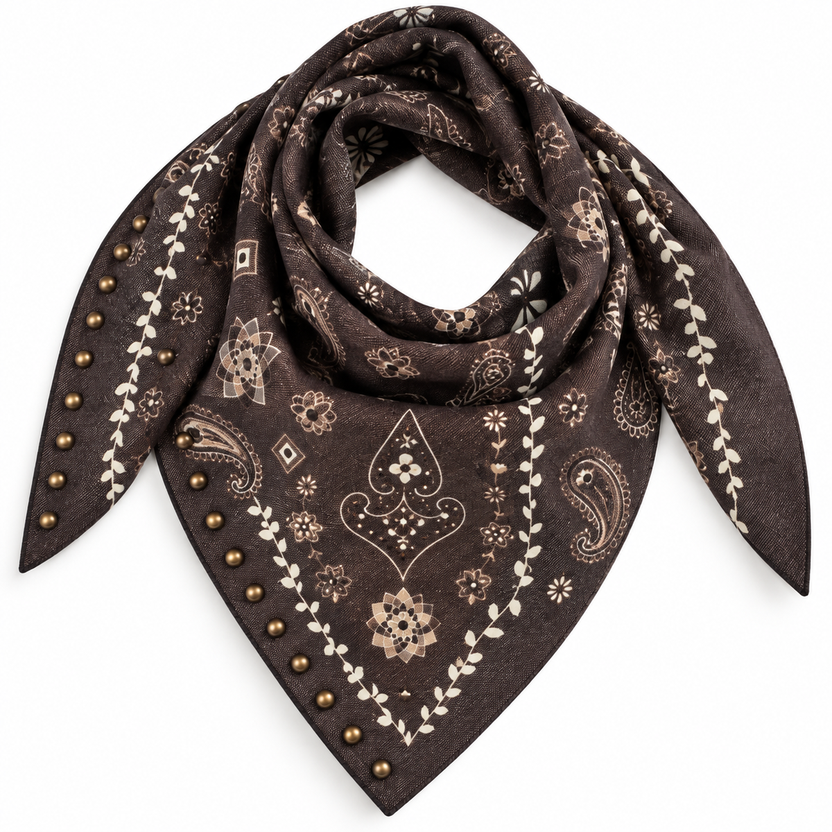 Foulard Carré Paisley Clous 90x90 Noir - ModeAccess