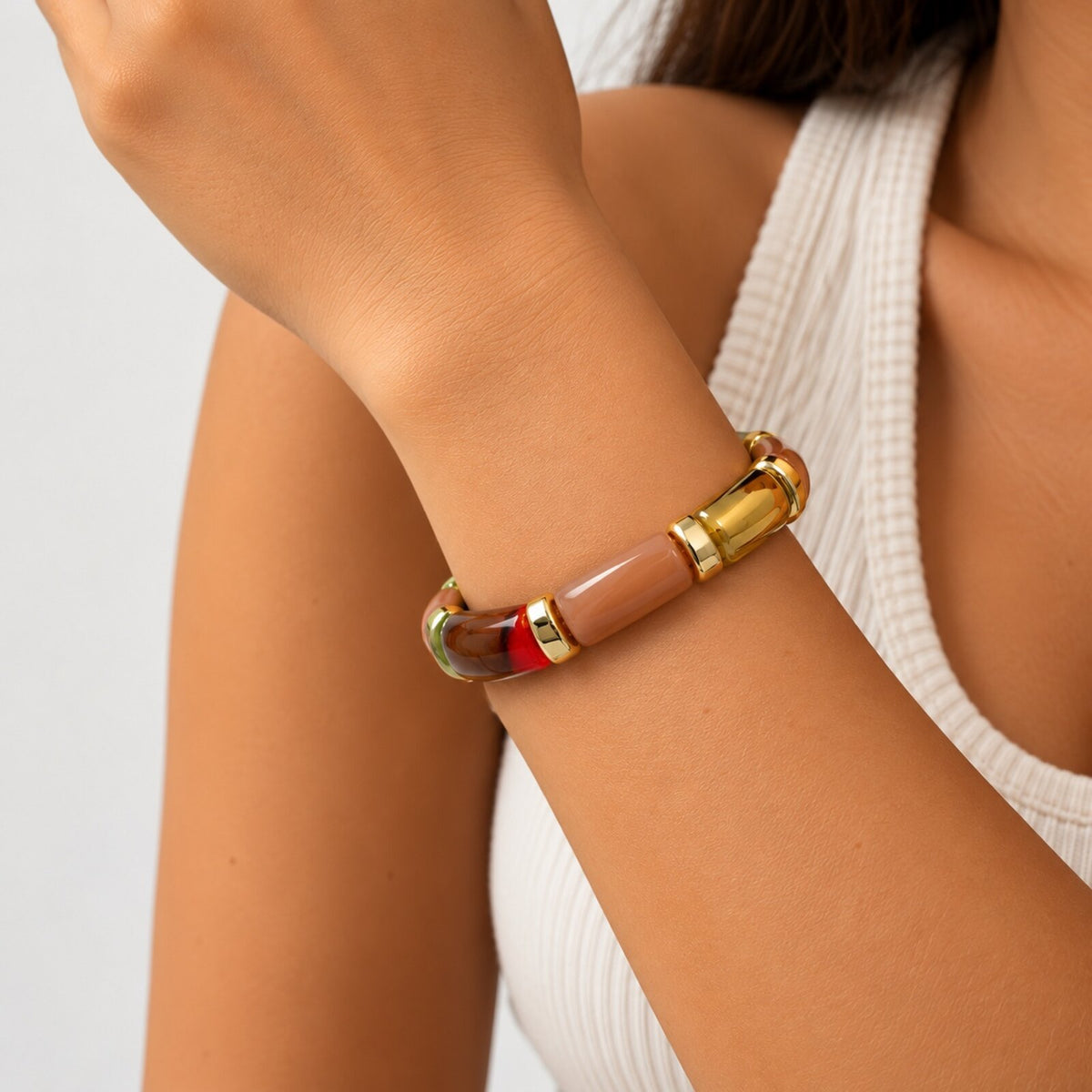 Bracelet Élastique Résine Multicolore