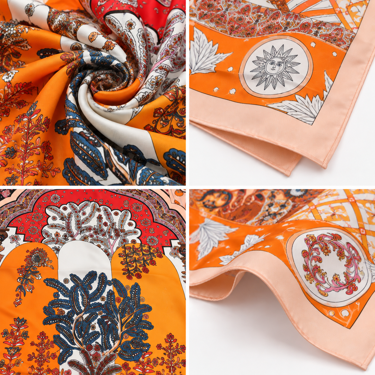 Foulard Carré Bohème Orange Rose - ModeAccess