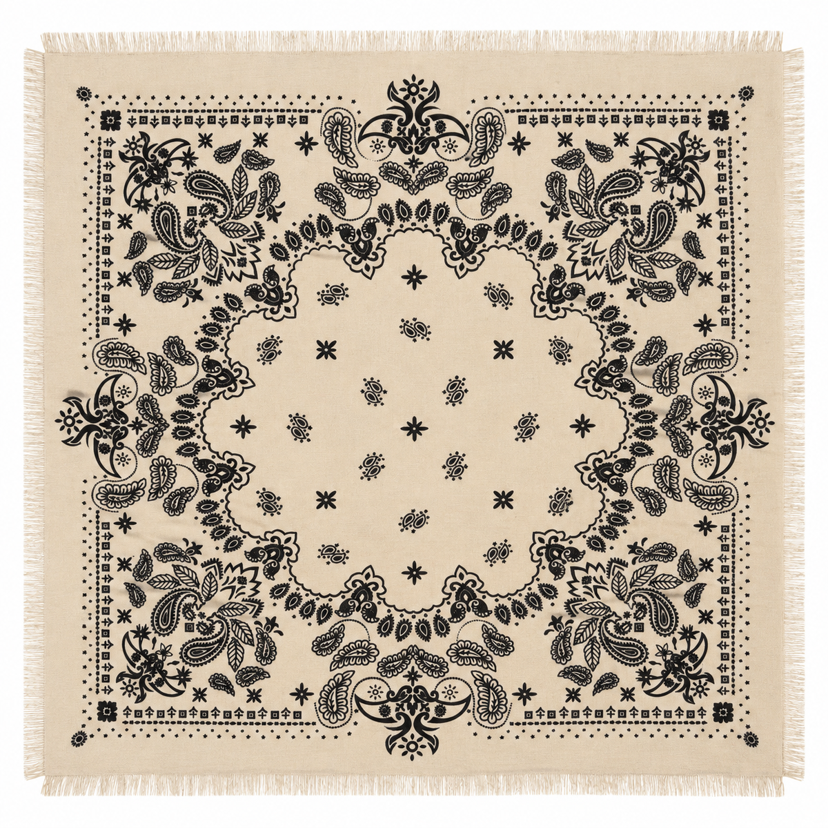 Foulard Carré Imprimé Bandana Paisley Frangé Camel Noir - ModeAccess