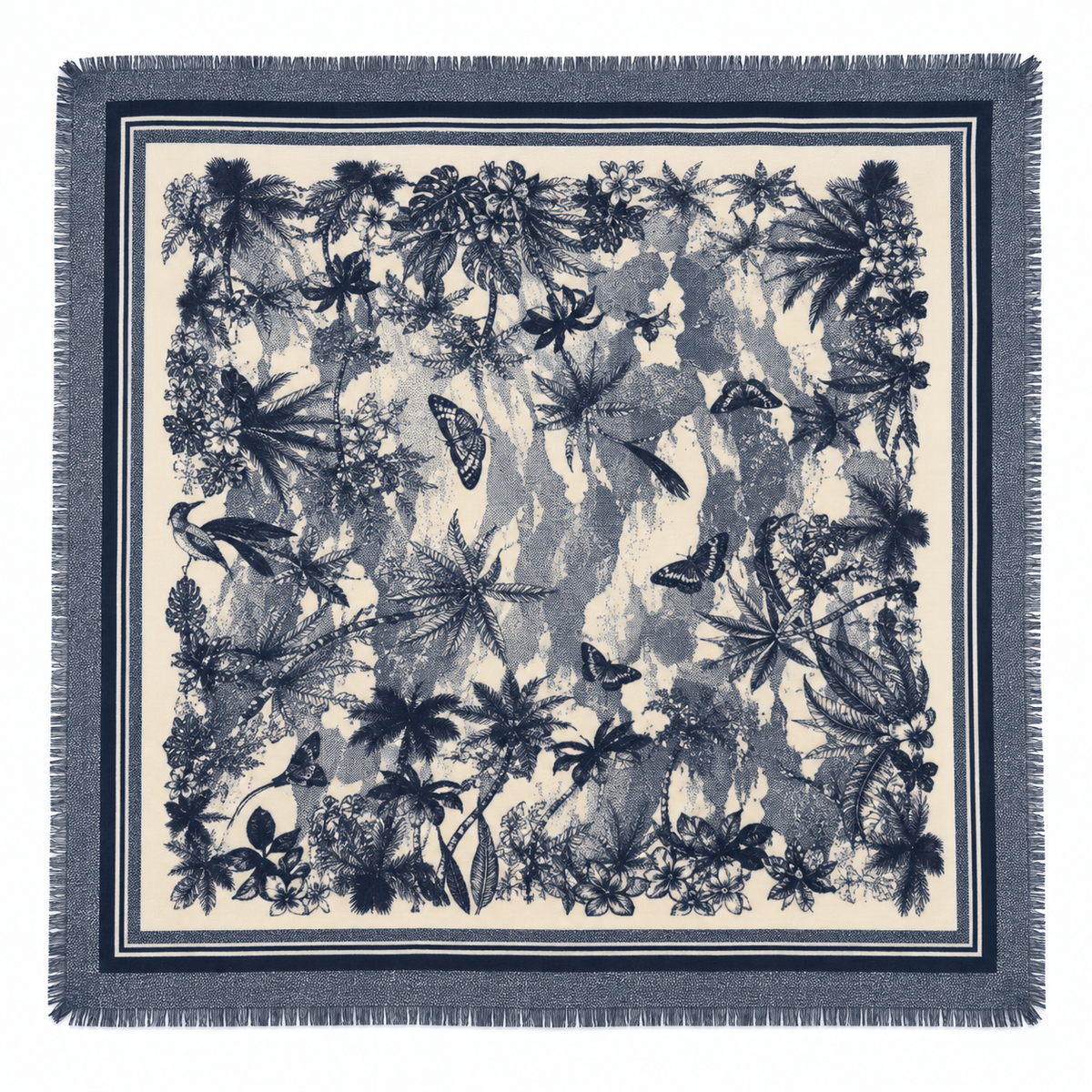 Foulard Carré Imprimé Jungle Tropical Frangé Rose Bordeaux - ModeAccess
