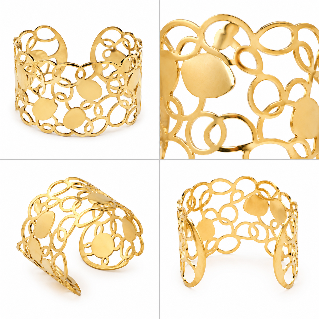Bracelet Manchette Ajourée Cercles Pastilles Détail Doré - ModeAccess