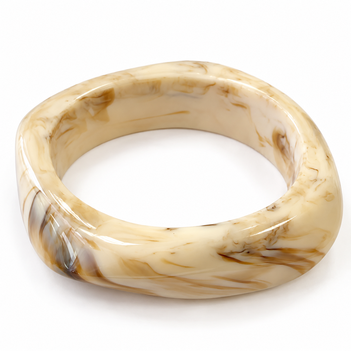 Bracelet Jonc Résine Effet Marbre Crème - ModeAccess