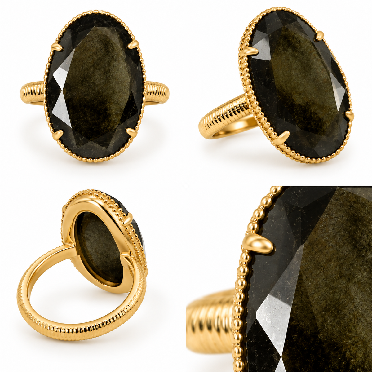 Bague Ovale Pierre Noire Dorée - ModeAccess