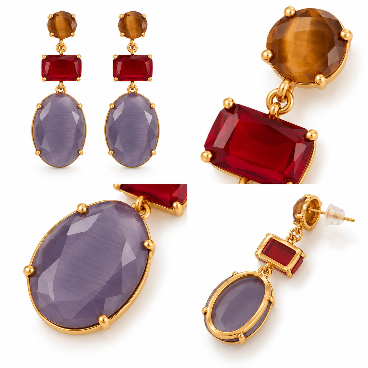 Boucles d’Oreilles Pendantes Trio Facetté Ovale - ModeAccess