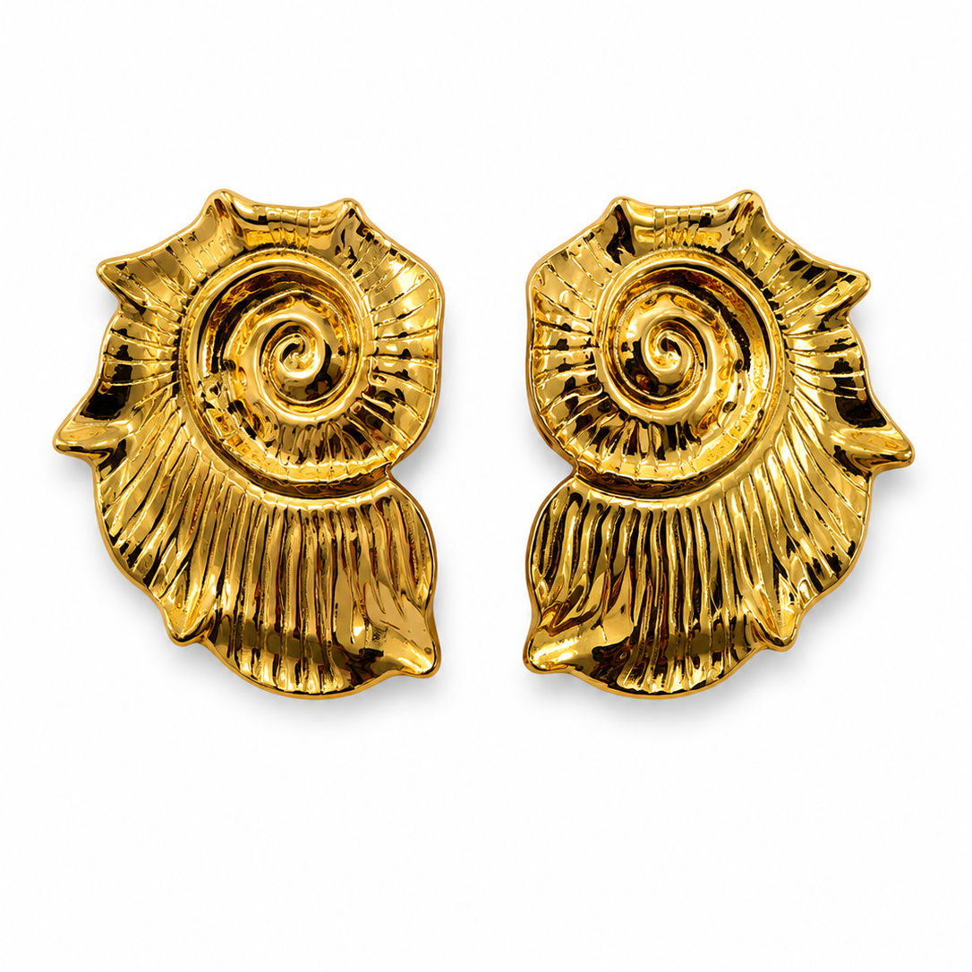 Boucles d'Oreilles Ammonite Spirale Dorée Oversize - ModeAccess