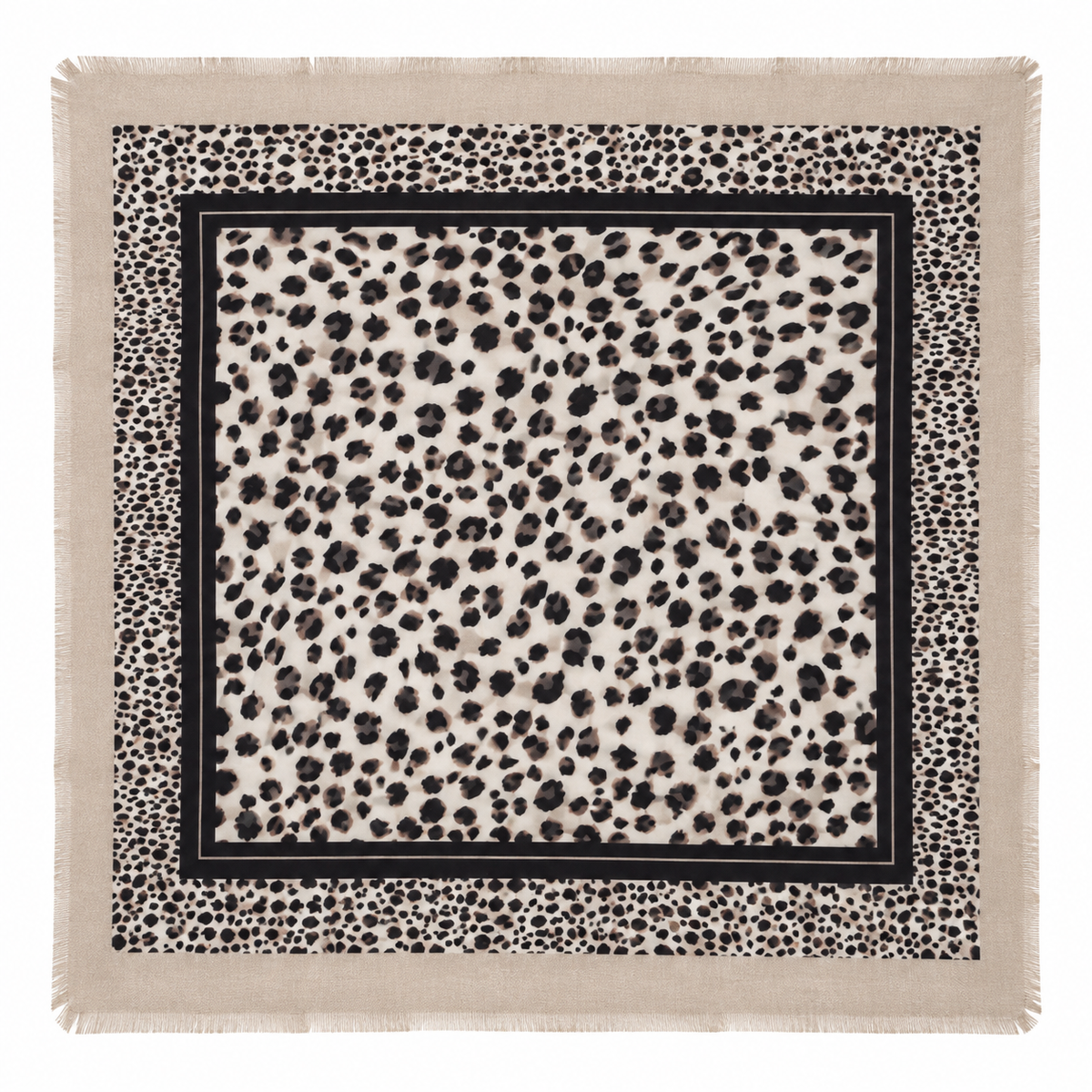 Foulard Carré Imprimé Léopard Frangé Marron Camel Vue - ModeAccess