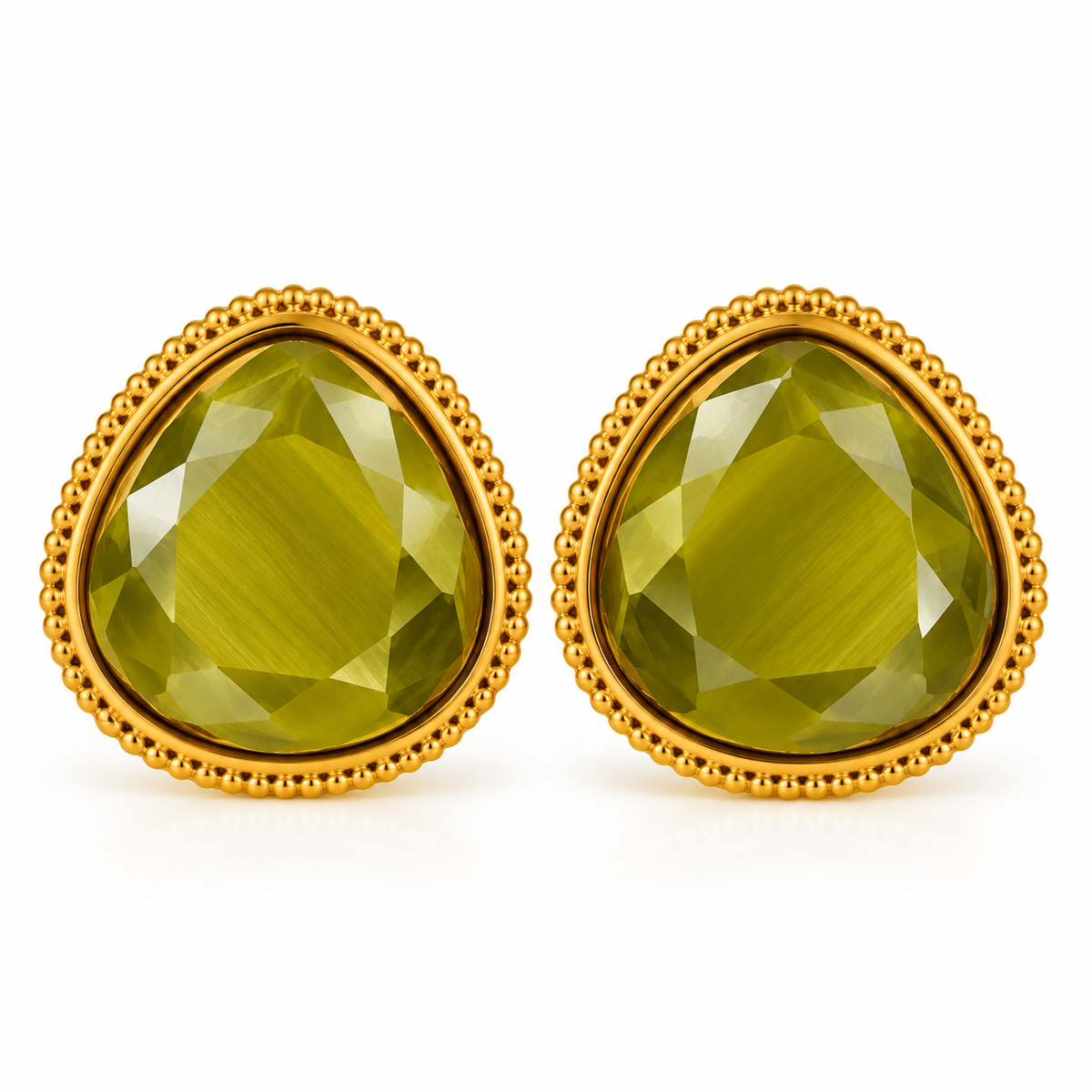 Boucles d’Oreilles Clip Verre Facetté - ModeAccess - Vert olive