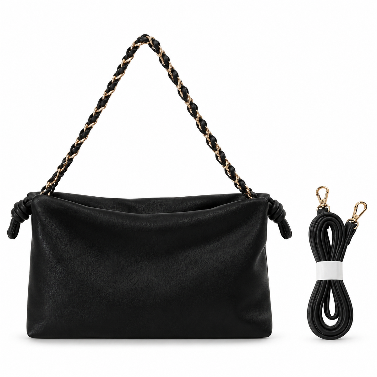 Sac Shoulder Chaîne Tressée Dorée Noir - ModeAccess