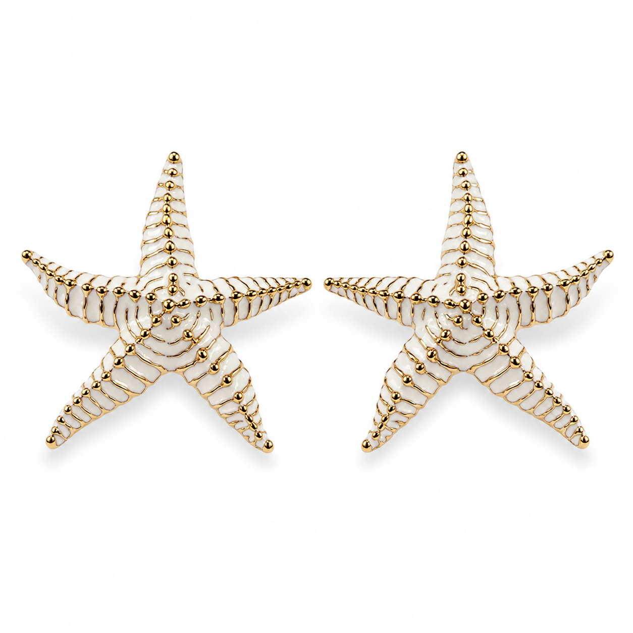 Boucles d'Oreilles Étoile de Mer Blanche Émaillée Oversize - ModeAccess