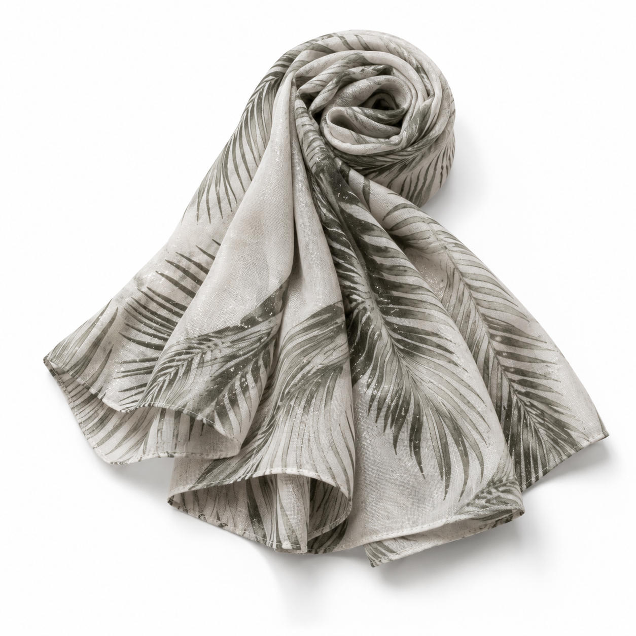 Foulard Léger Imprimé Feuilles de Palmier Argentées Reflets Métalliques - ModeAccess