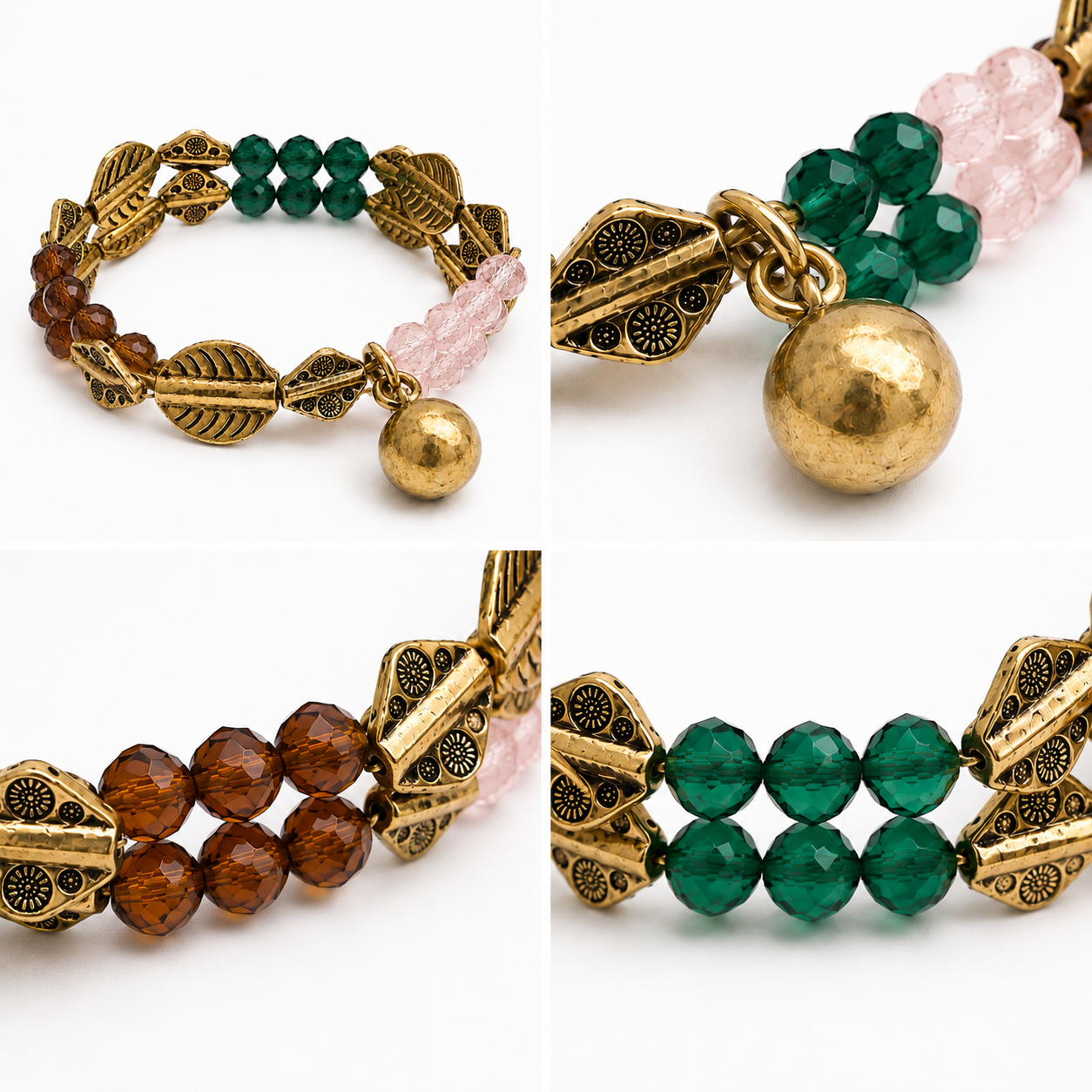 Bracelet Élastique Perles Cristal & Breloques Dorées - ModeAccess