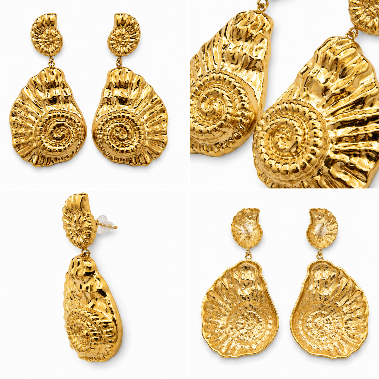 Boucles d'Oreilles Ammonite Coquillage Doré Détail - ModeAccess