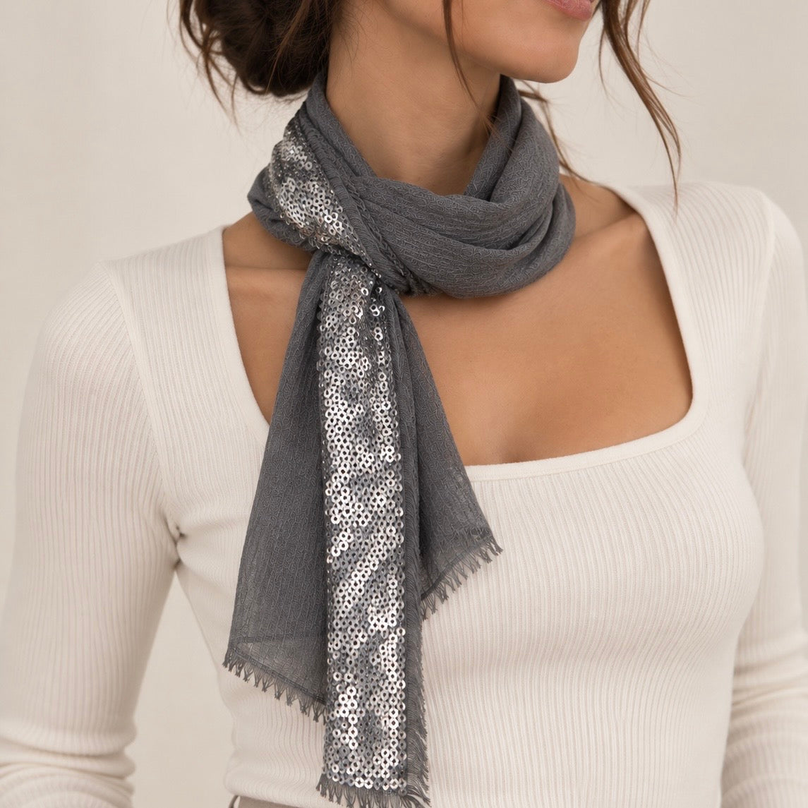 Foulard Séquins Gris Anthracite - ModeAccess