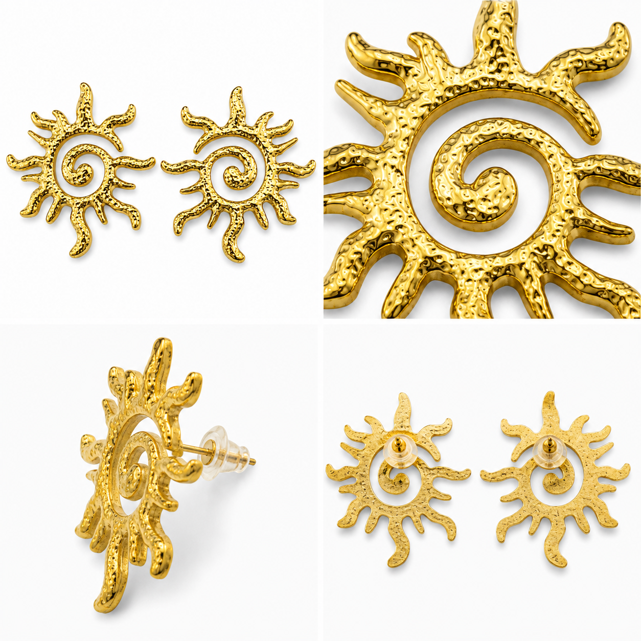 Boucles d'Oreilles Soleil Spirale Doré Détail - ModeAccess