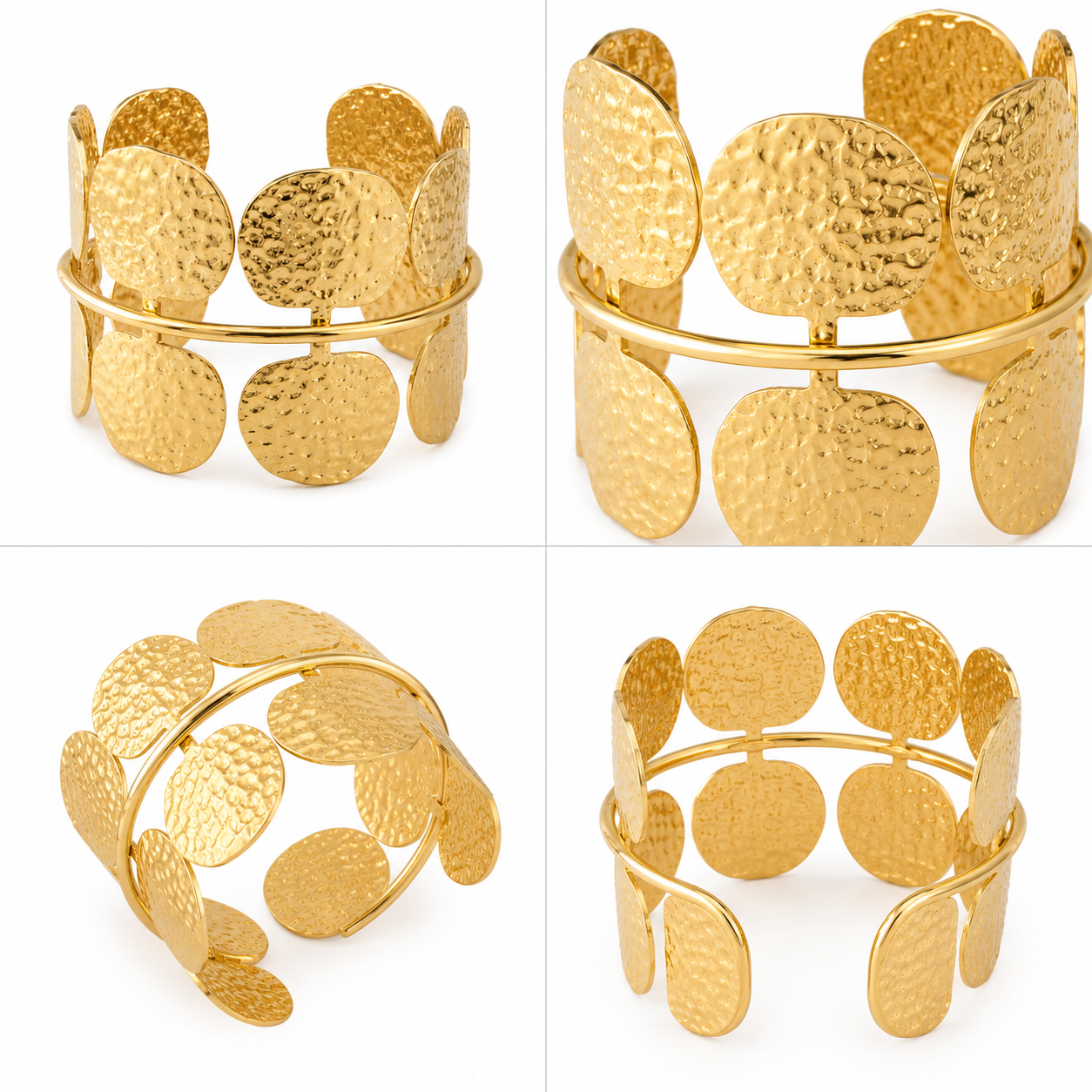Bracelet Manchette Pastilles Martelées Détail Doré - ModeAccess