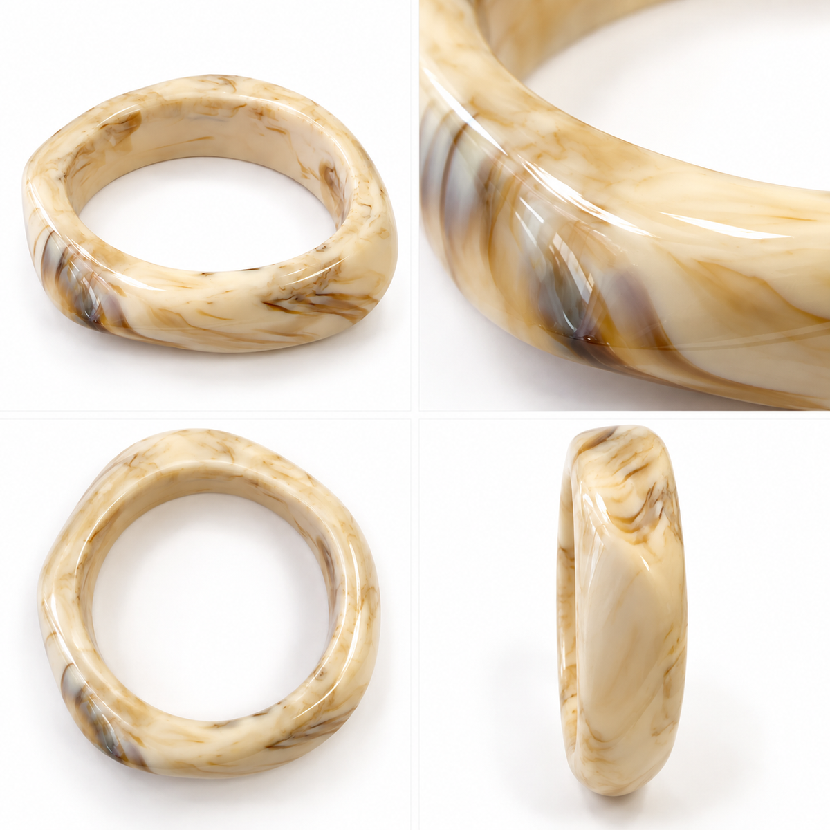 Bracelet Jonc Résine Effet Marbre Crème - ModeAccess