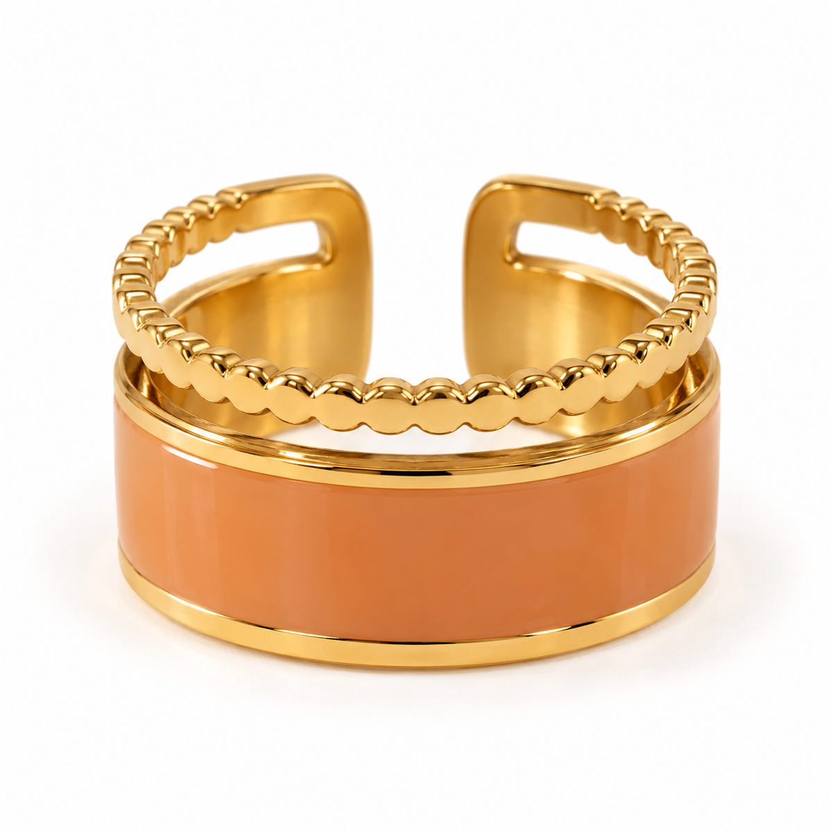 Bague Double Anneau Émail Saumon Doré - ModeAccess