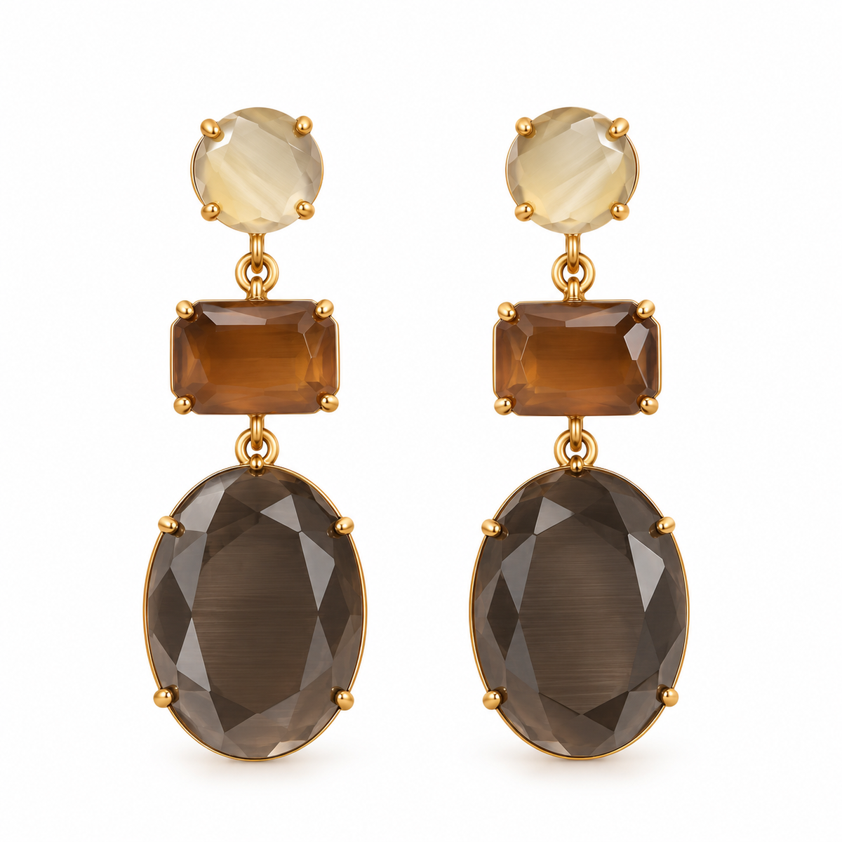 Boucles d’Oreilles Pendantes Trio Facetté Ovale - ModeAccess