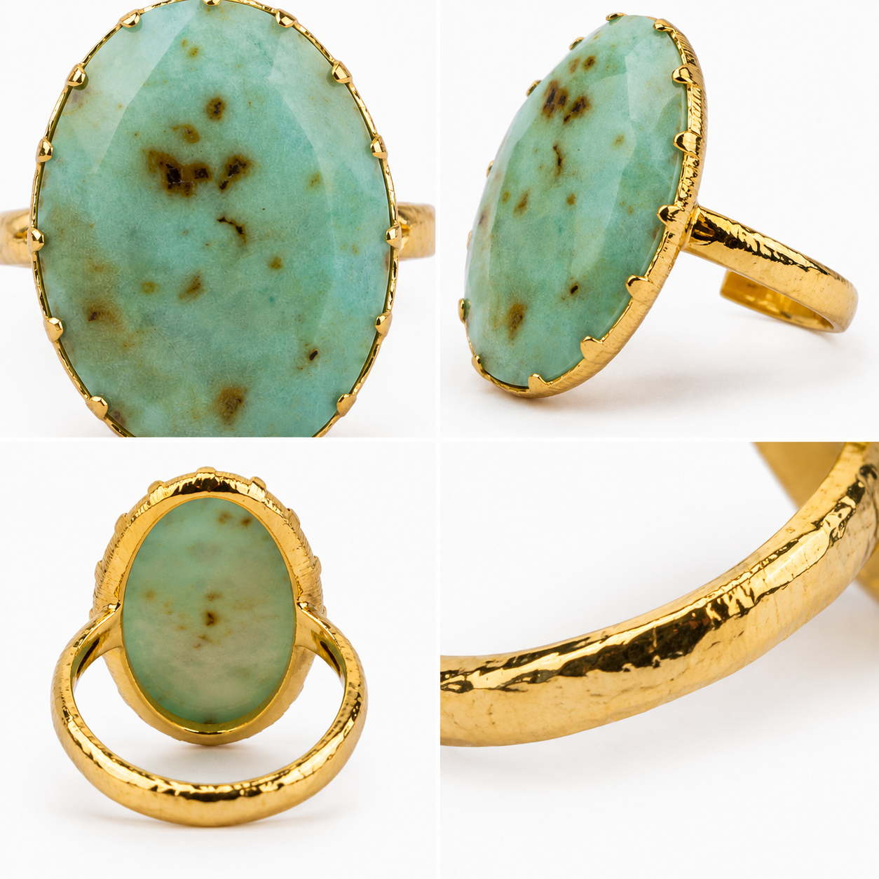 Bague Chevalière Ovale Cabochon Amazonite Verte Sertie Dorée - ModeAccess