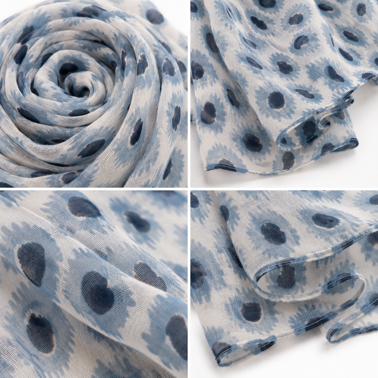 Foulard Léopard Ikat Bleu Marine Détail Matière - ModeAccess