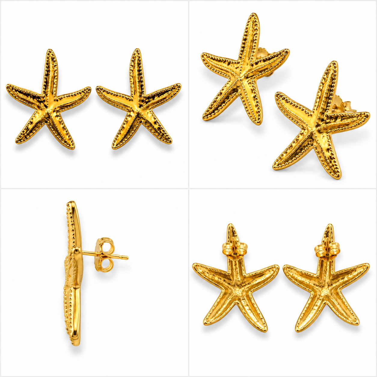Boucles d'Oreilles Étoile de Mer Dorée Détail - ModeAccess