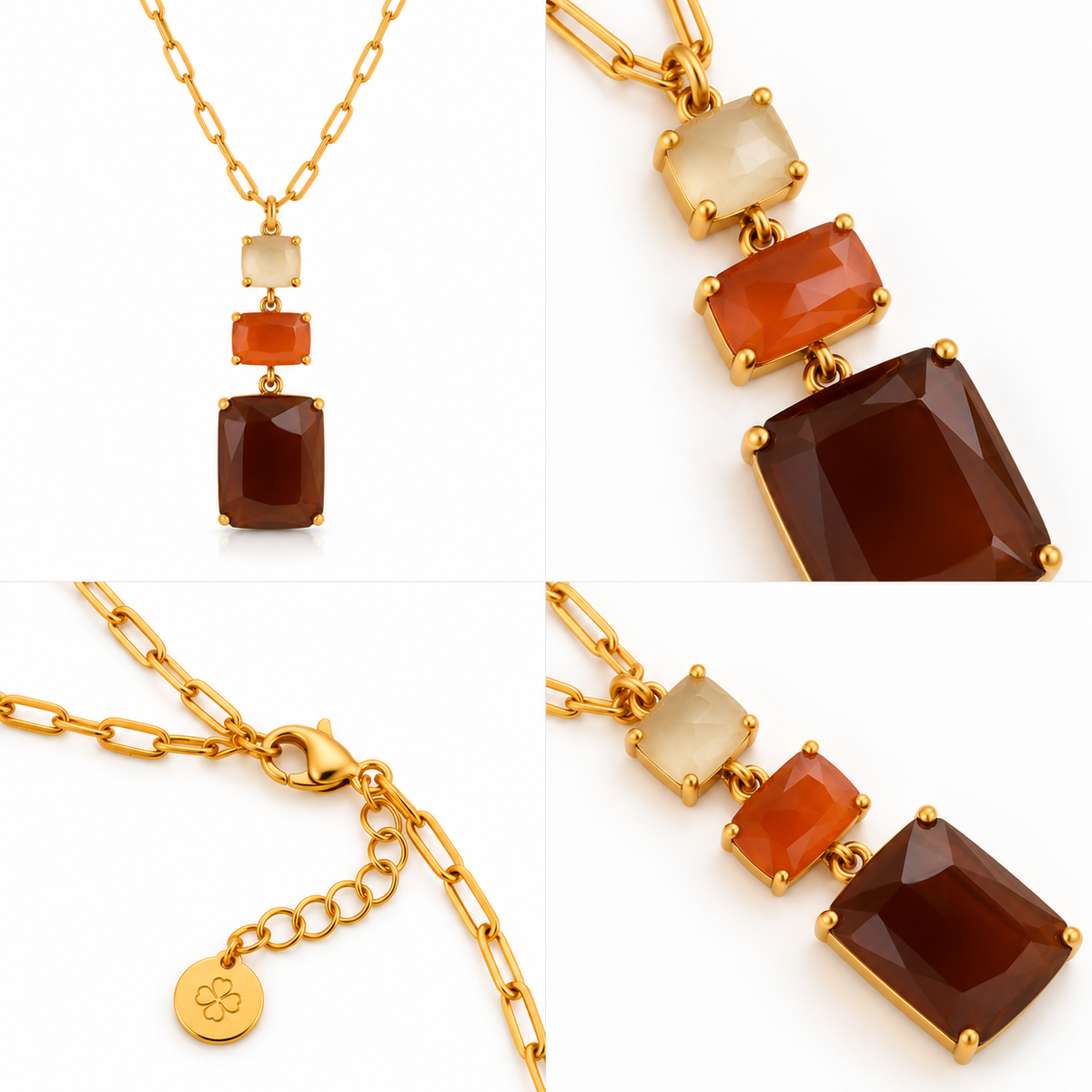 Collier Pendentif Triple Rectangle Facetté - ModeAccess