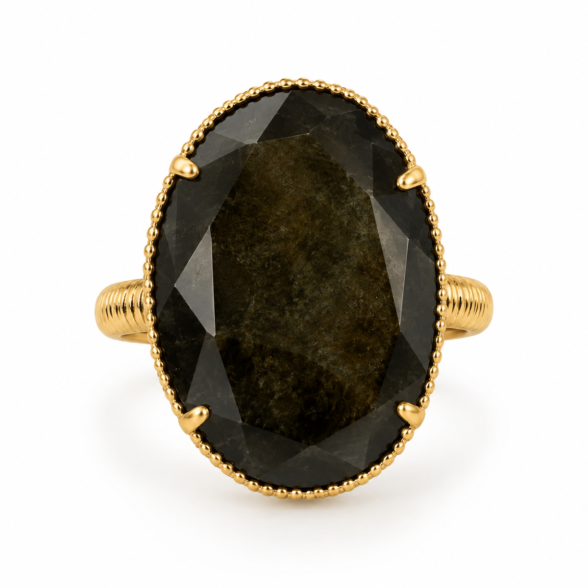 Bague Ovale Pierre Noire Dorée - ModeAccess