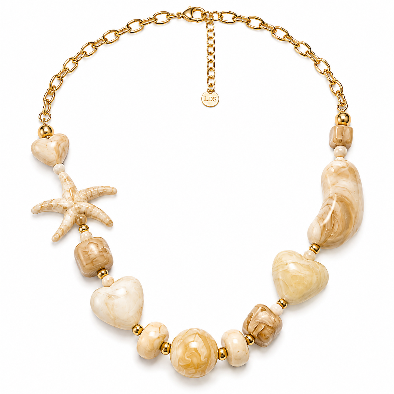 Collier Perles Résine Étoile de Mer Beige Doré - ModeAccess