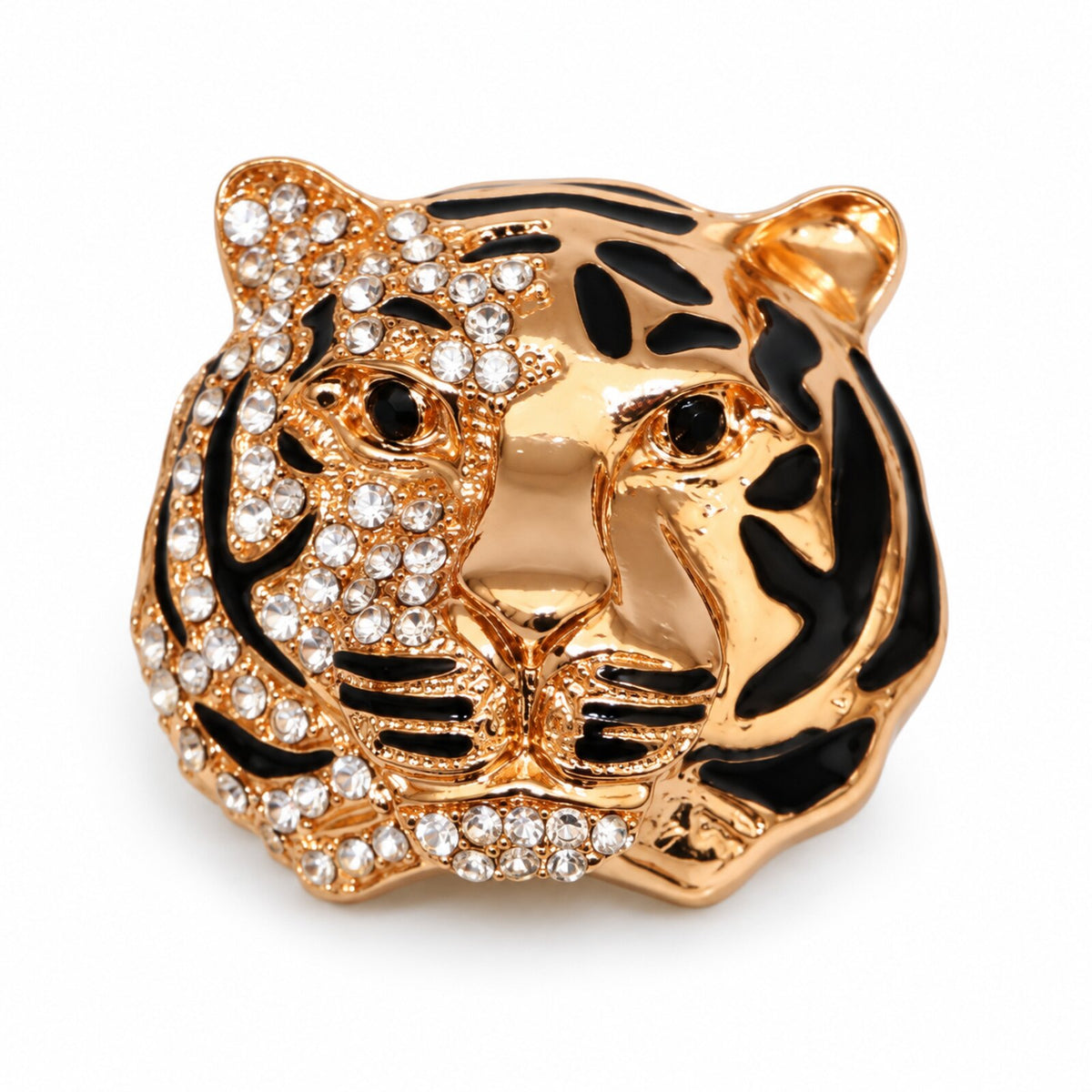Cache-Bouton Tête de Tigre Strass Émaillée