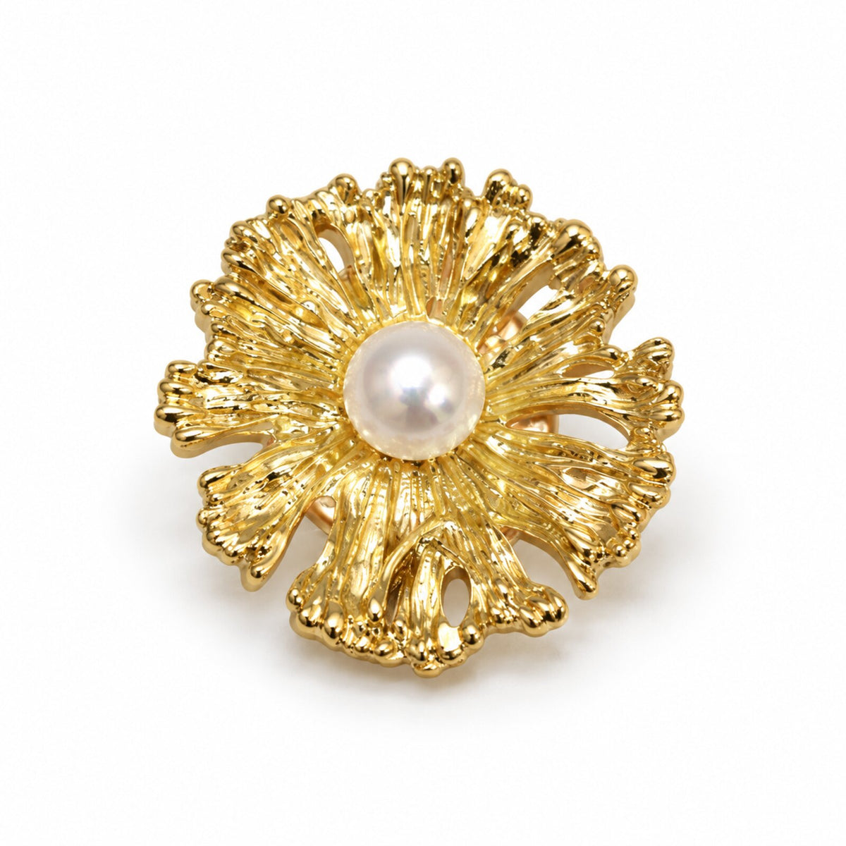 Cache-Bouton Fleur Ciselée Perle