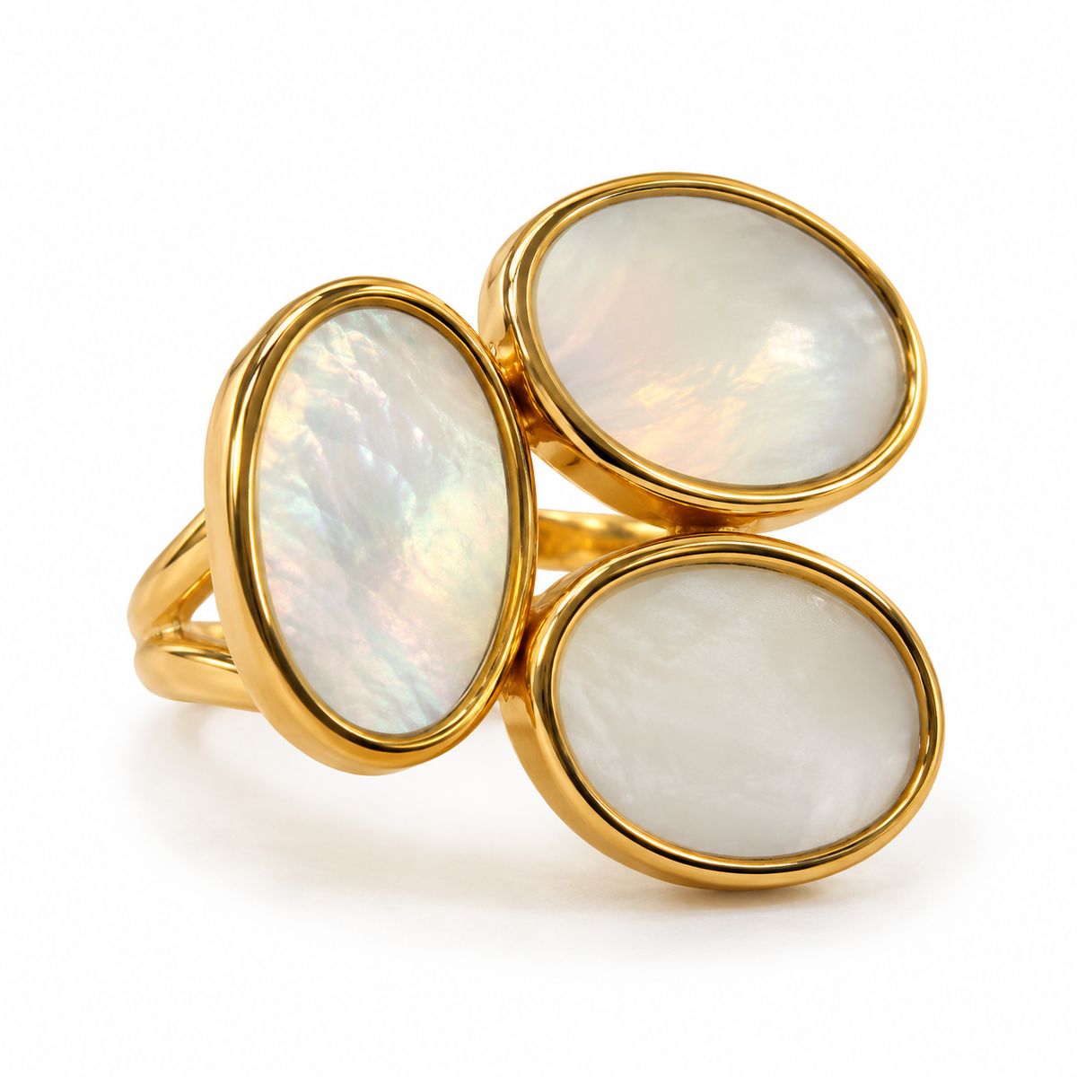 Bague Trois Cabochons Nacre Dorée - ModeAccess