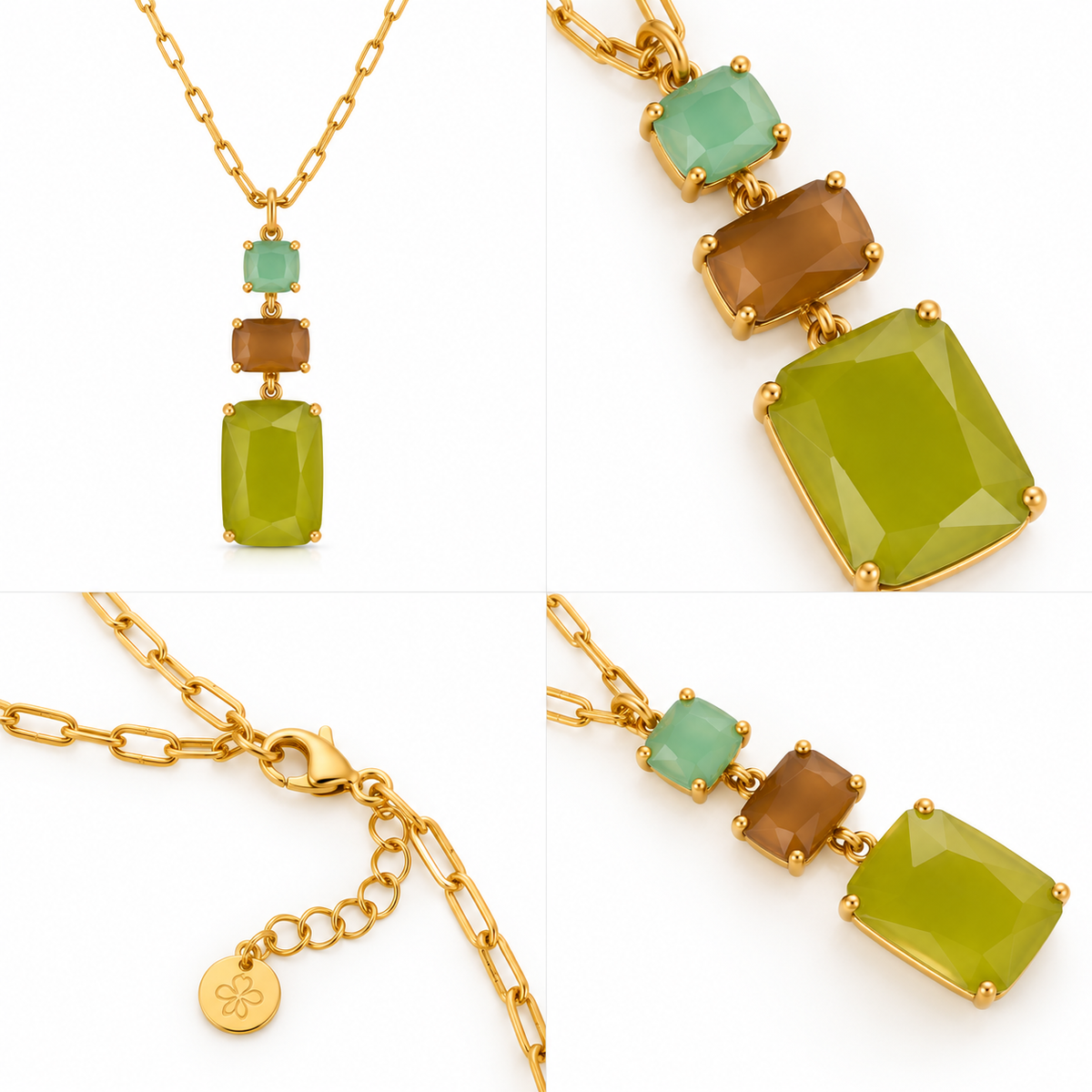 Collier Pendentif Triple Rectangle Facetté - ModeAccess