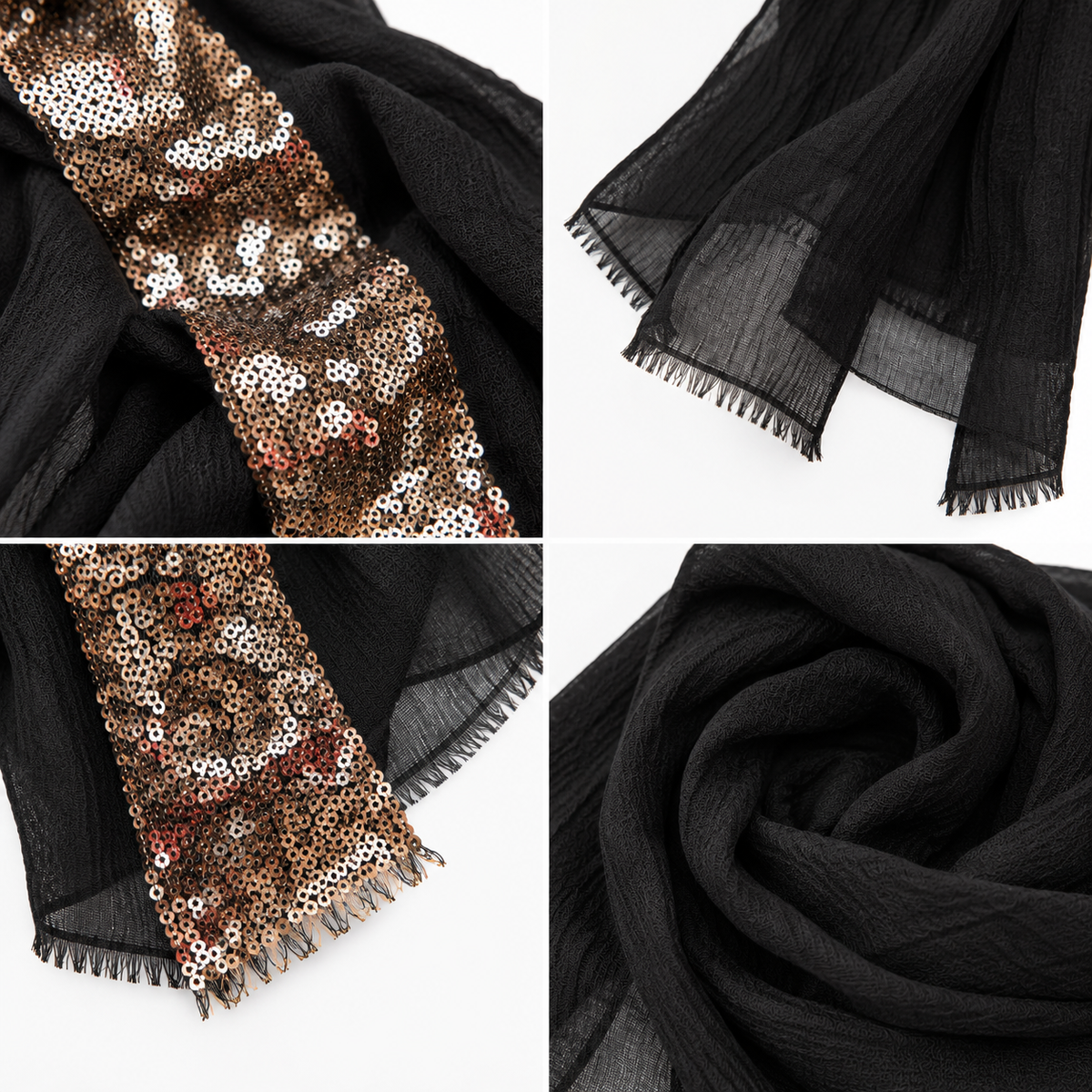 Foulard Écharpe Sequins Dorés Noir - ModeAccess