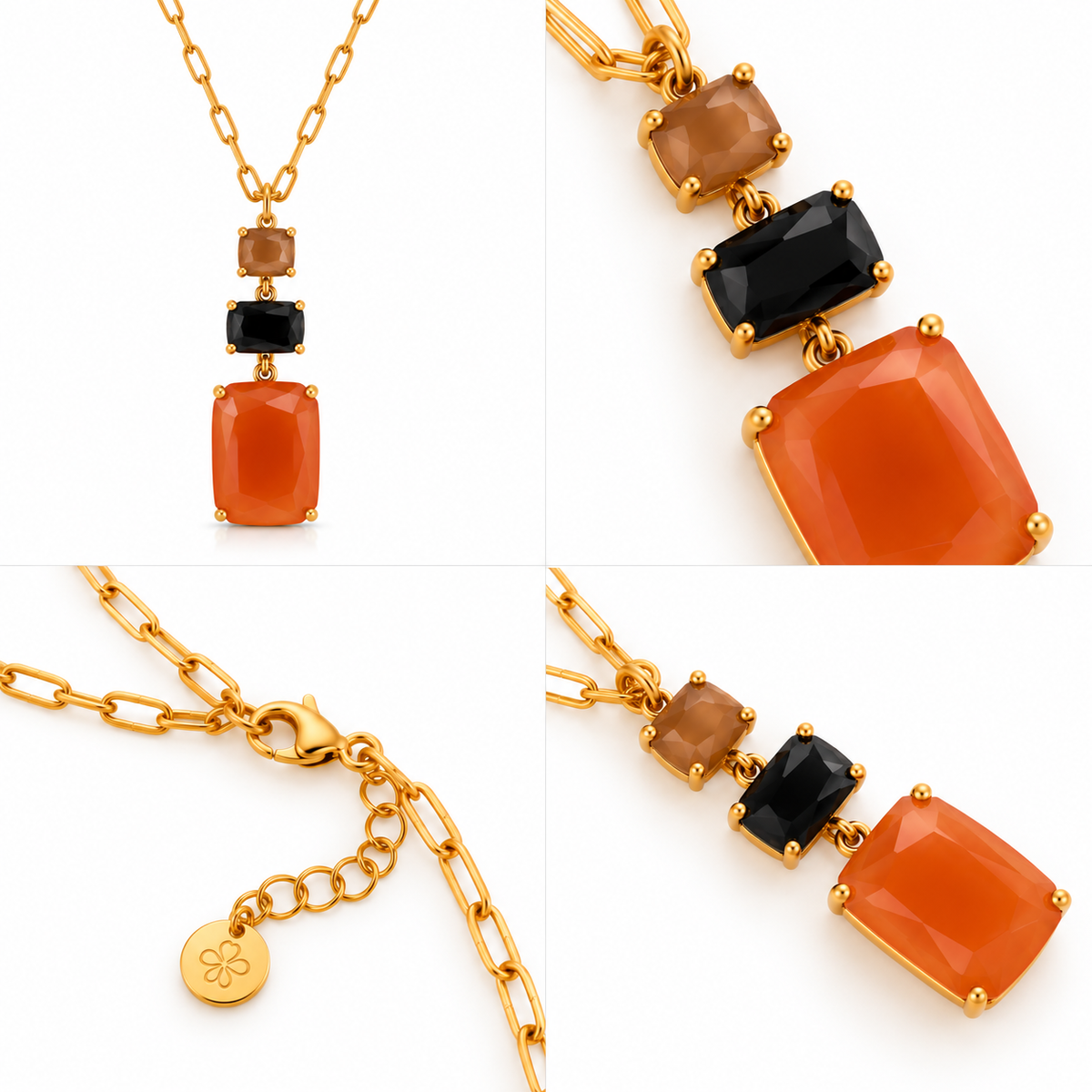 Collier Pendentif Triple Rectangle Facetté - ModeAccess