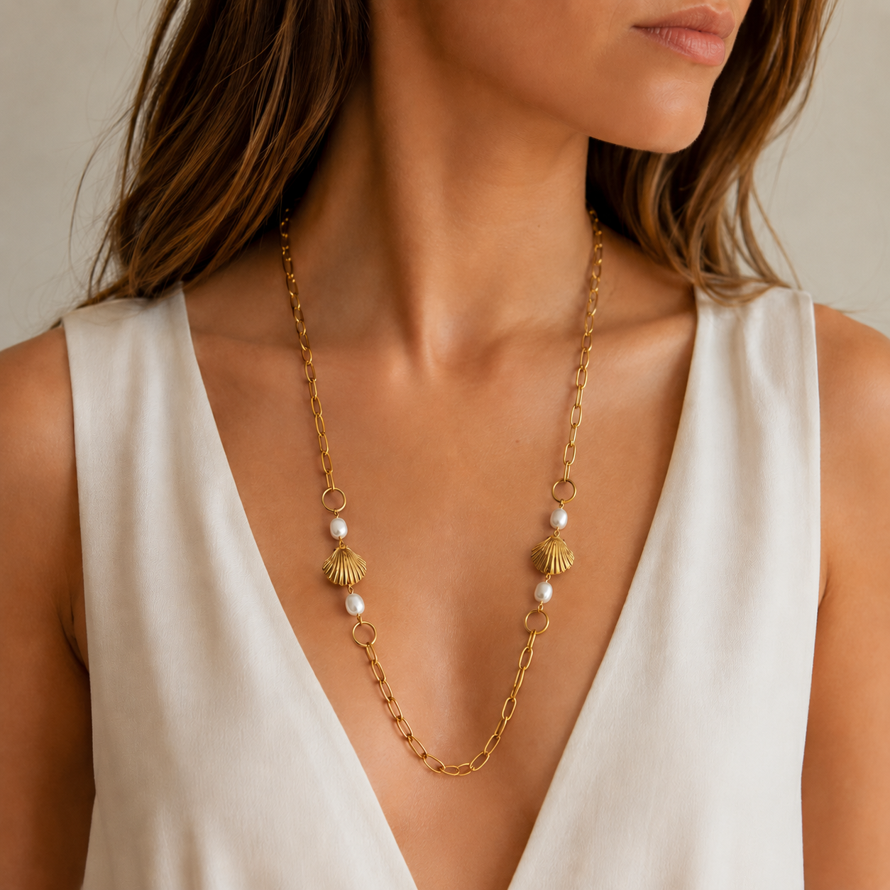 Collier Coquillage Perles Chaîne Dorée - XO'S