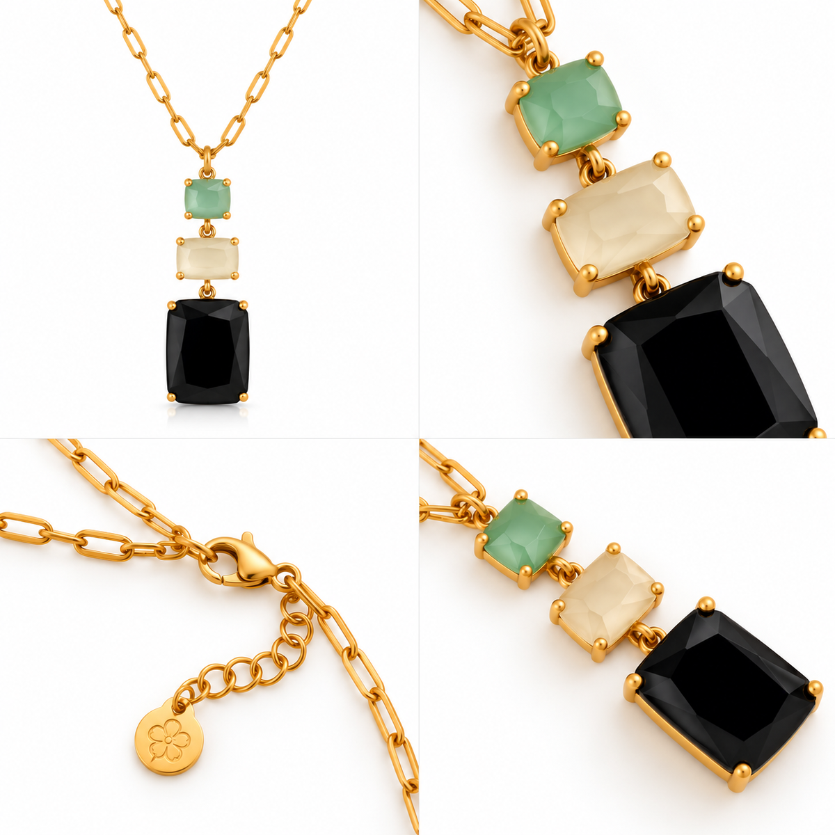Collier Pendentif Triple Rectangle Facetté - ModeAccess