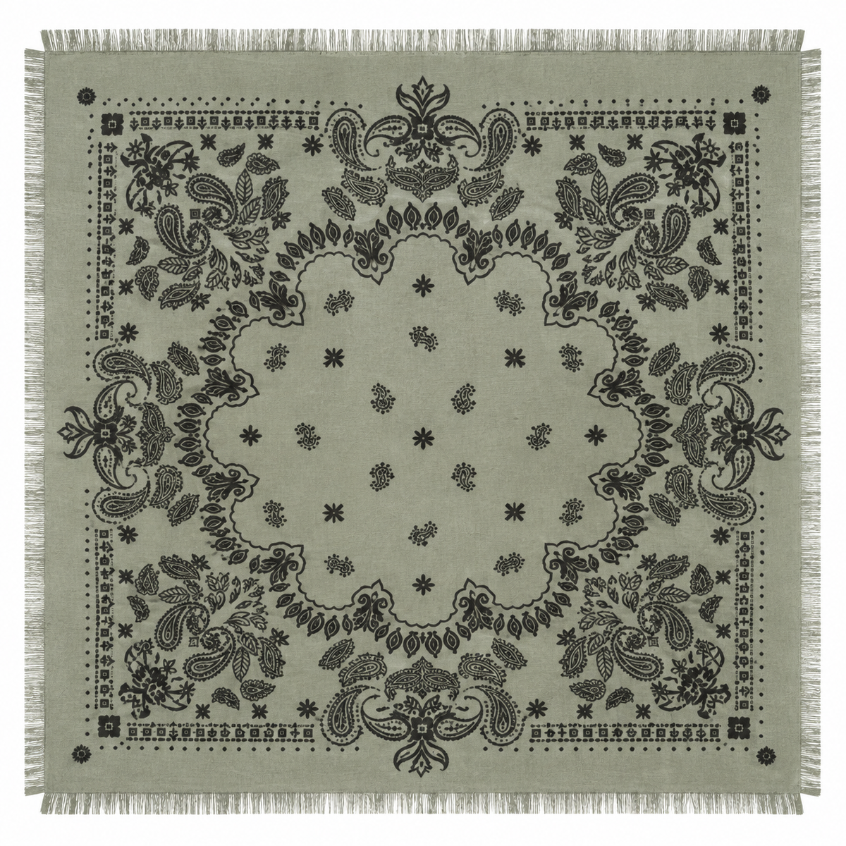 Foulard Carré Imprimé Bandana Paisley Frangé Marine Écru - ModeAccess
