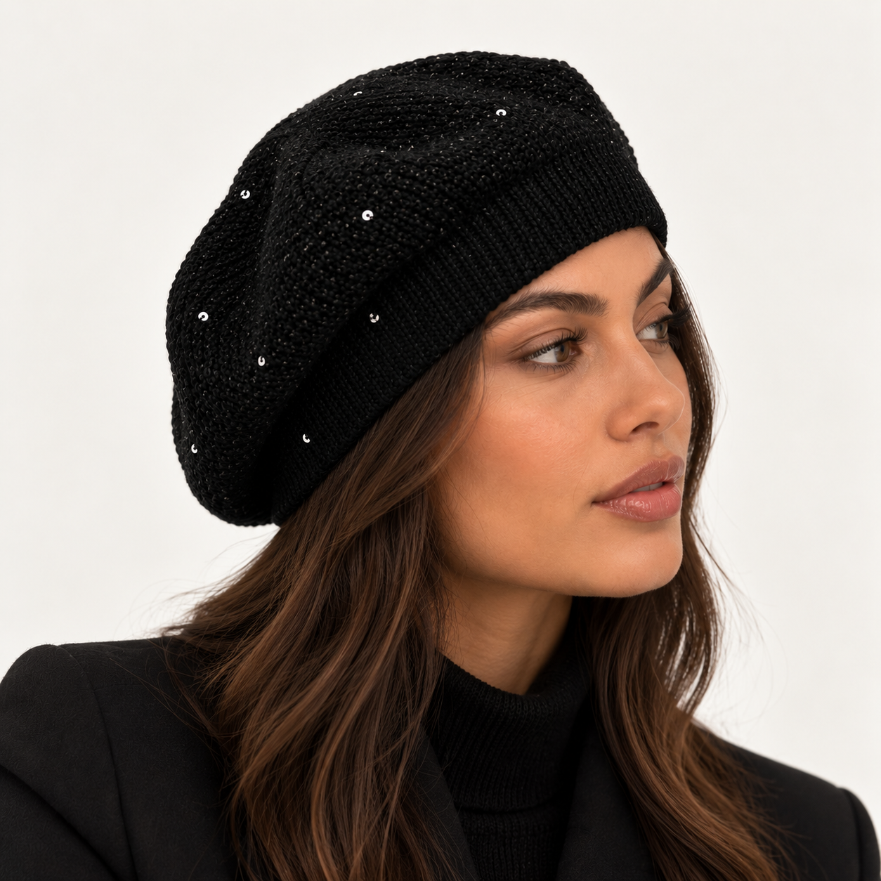 Béret Tricoté Sequins Noir - ModeAccess