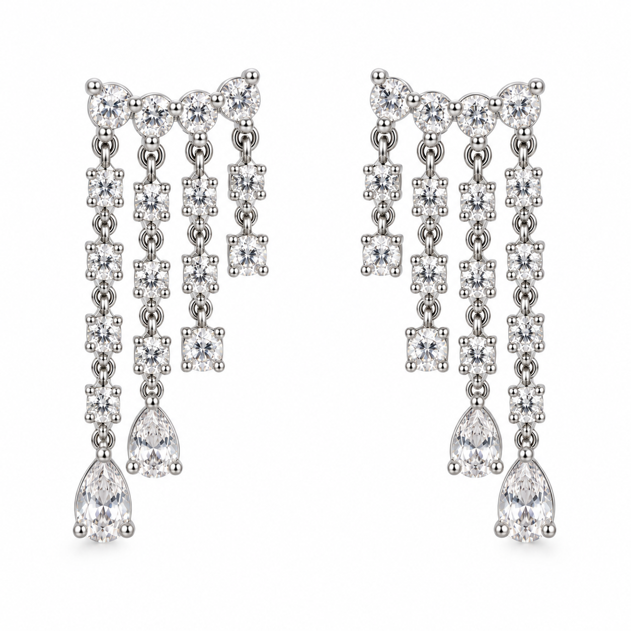 Boucles d'Oreilles Cascade Zircons Argentées - ModeAccess