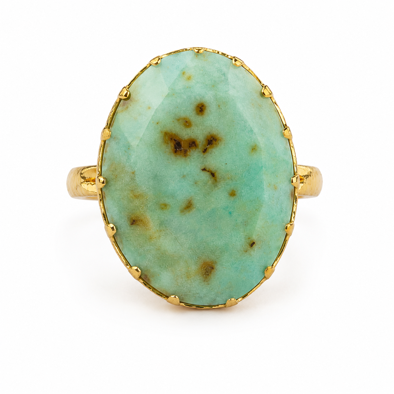 Bague Chevalière Ovale Cabochon Amazonite Verte Sertie Dorée - ModeAccess