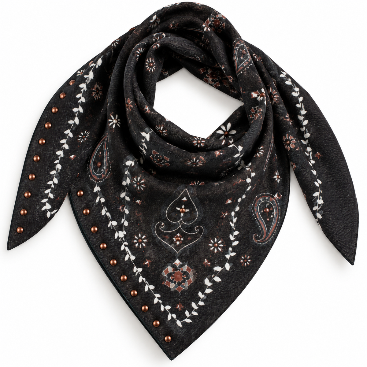 Foulard Carré Paisley Clous 90x90 Marron - ModeAccess