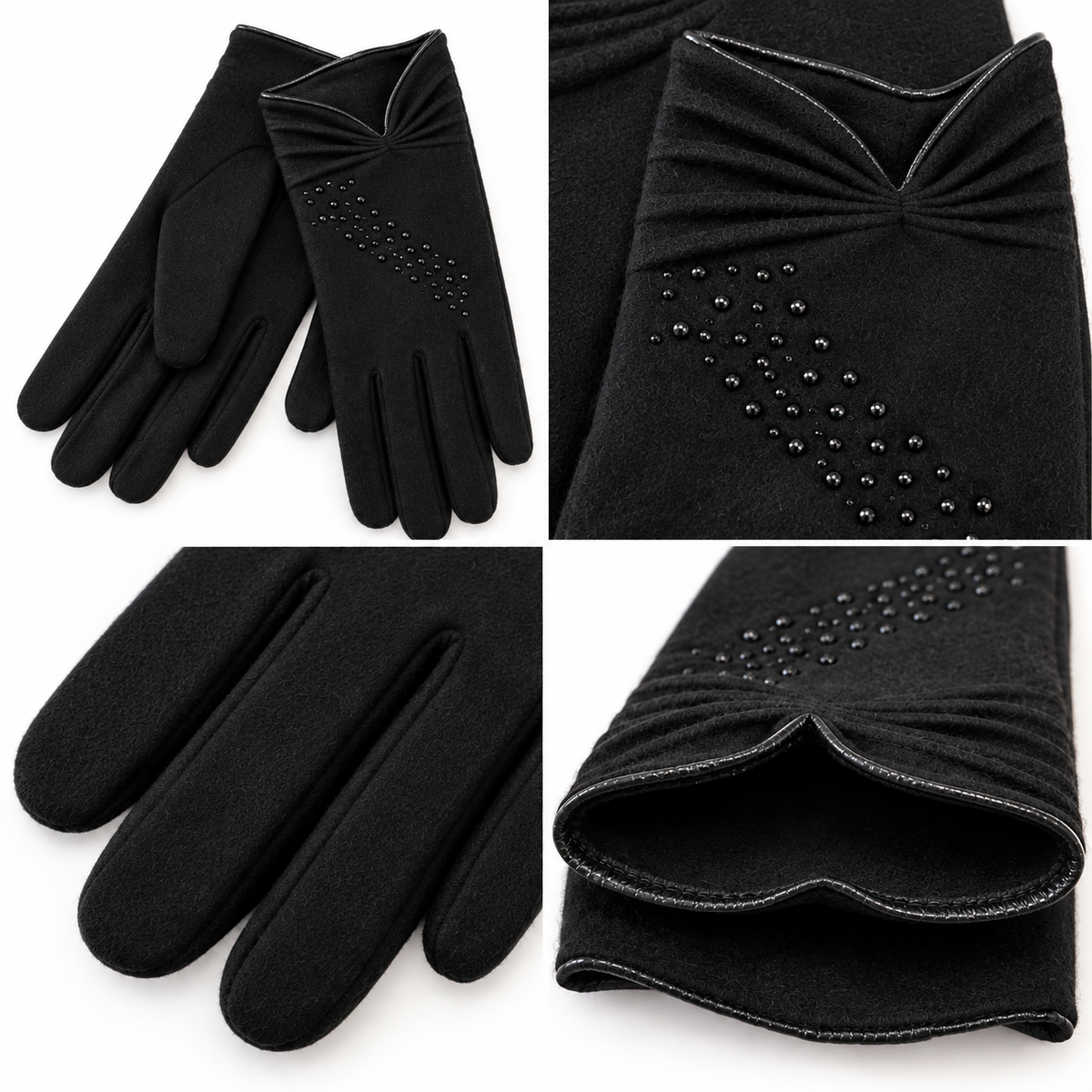 Gants Laine Strass Nœud Noirs Détail - ModeAccess