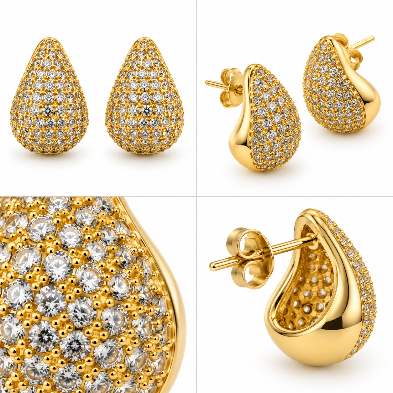 Boucles d'Oreilles Goutte Pavée Cristaux Dorées - ModeAccess