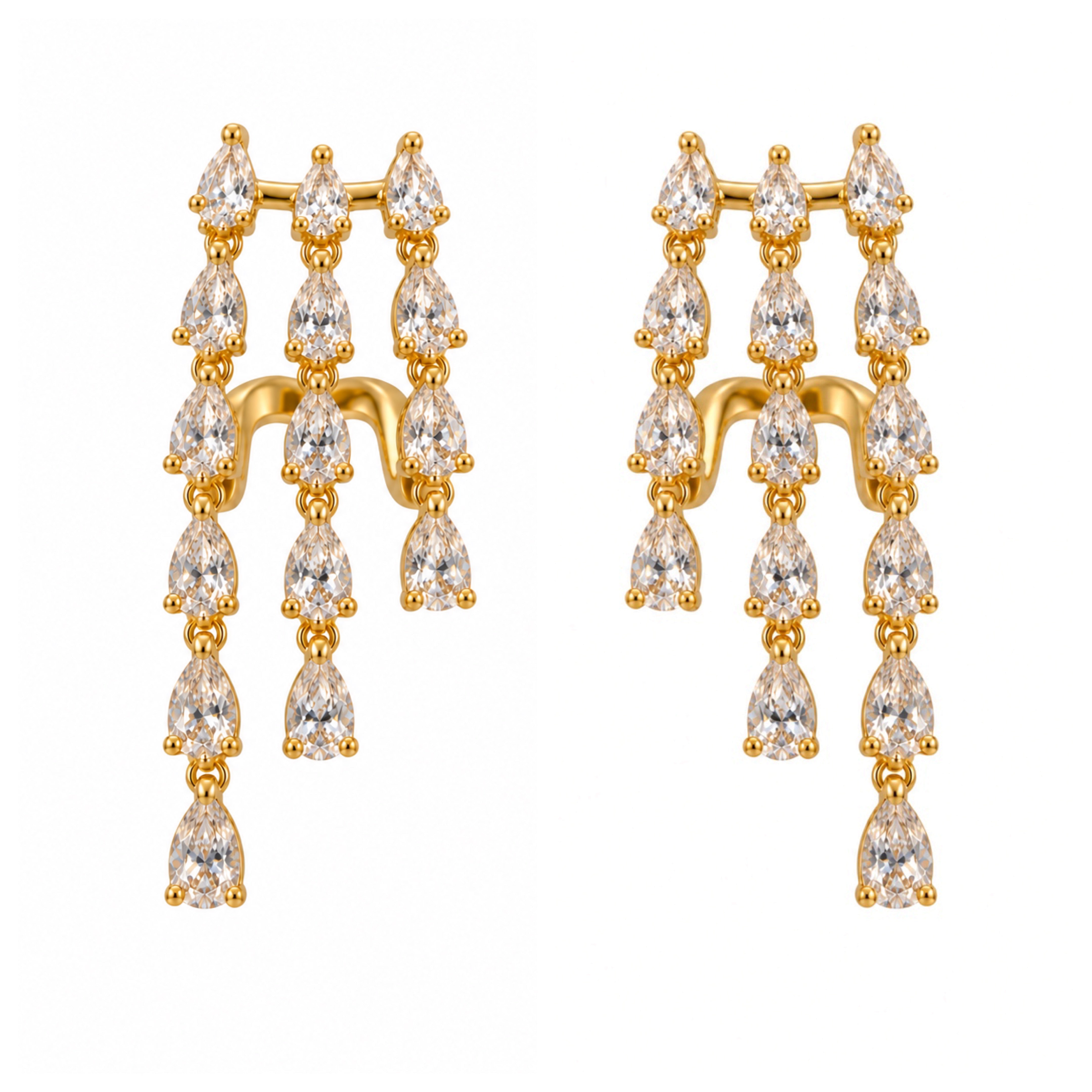 Boucles d'Oreilles Cascade Zircons Dorées - ModeAccess