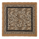 Foulard Carré Imprimé Léopard Frangé Marron Camel Détail - ModeAccess